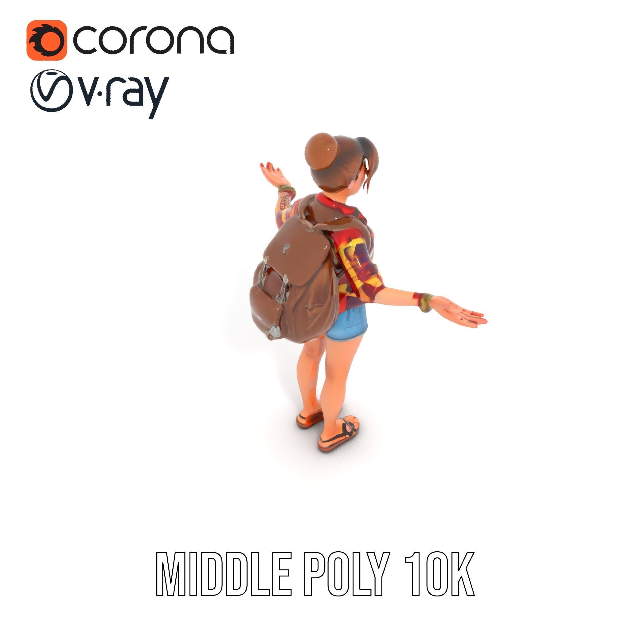 Casual Female Explorer Rigged and Animated Character Model Low-poly 3D model_11