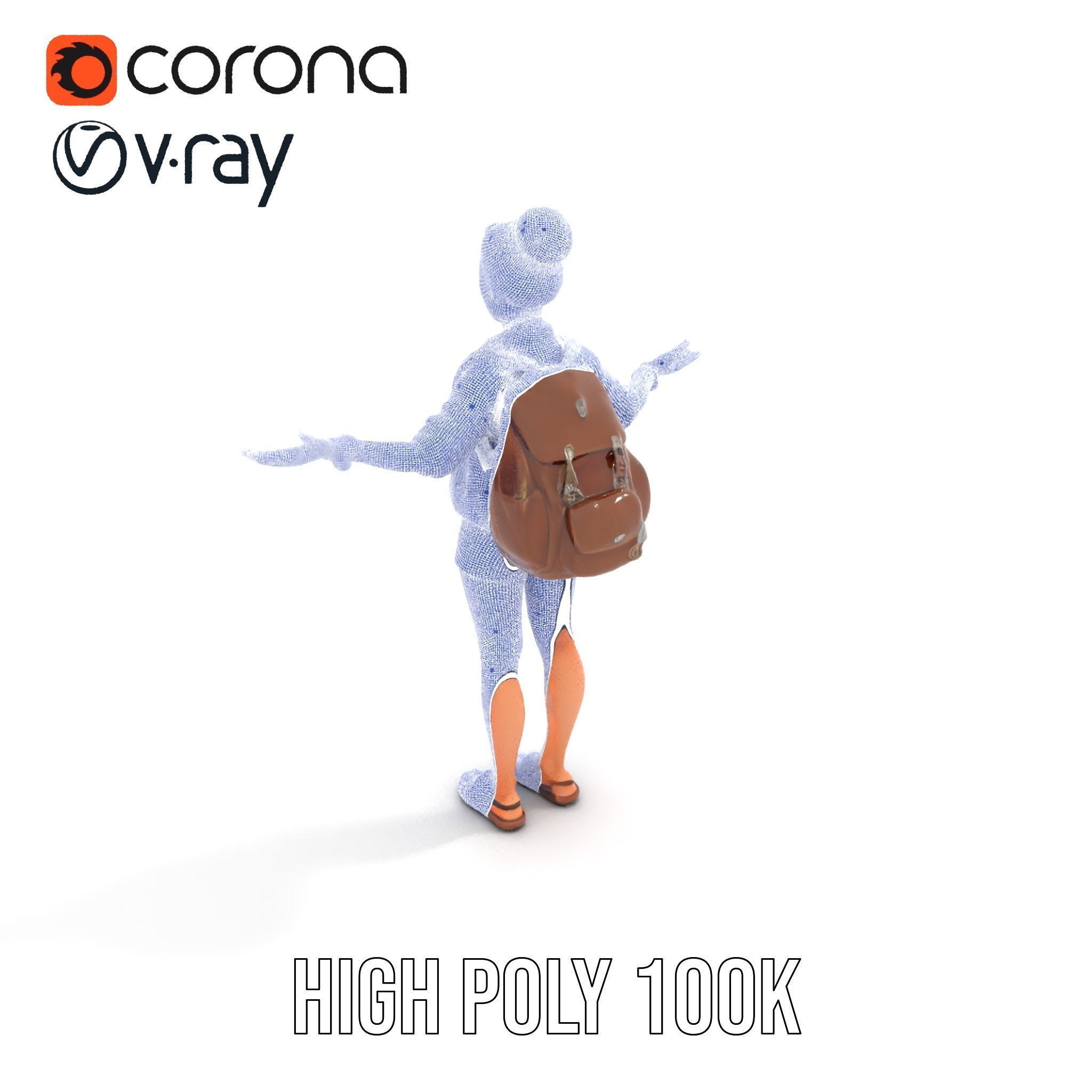 Casual Female Explorer Rigged and Animated Character Model Low-poly 3D model_30
