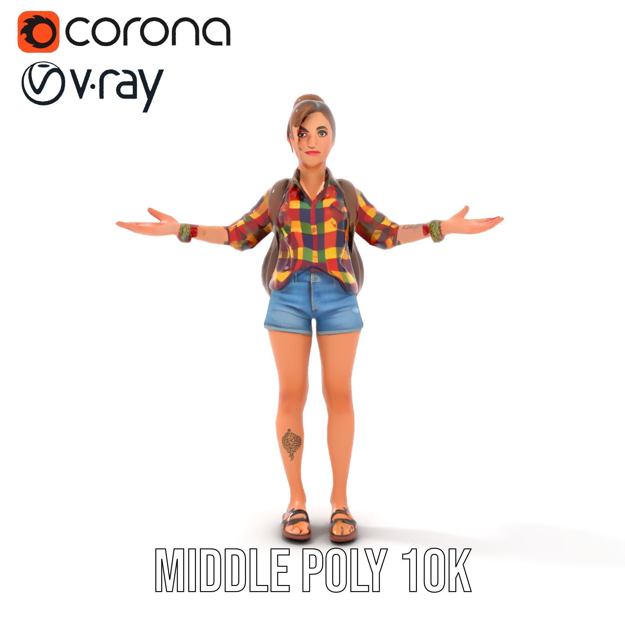 Casual Female Explorer Rigged and Animated Character Model Low-poly 3D model_33