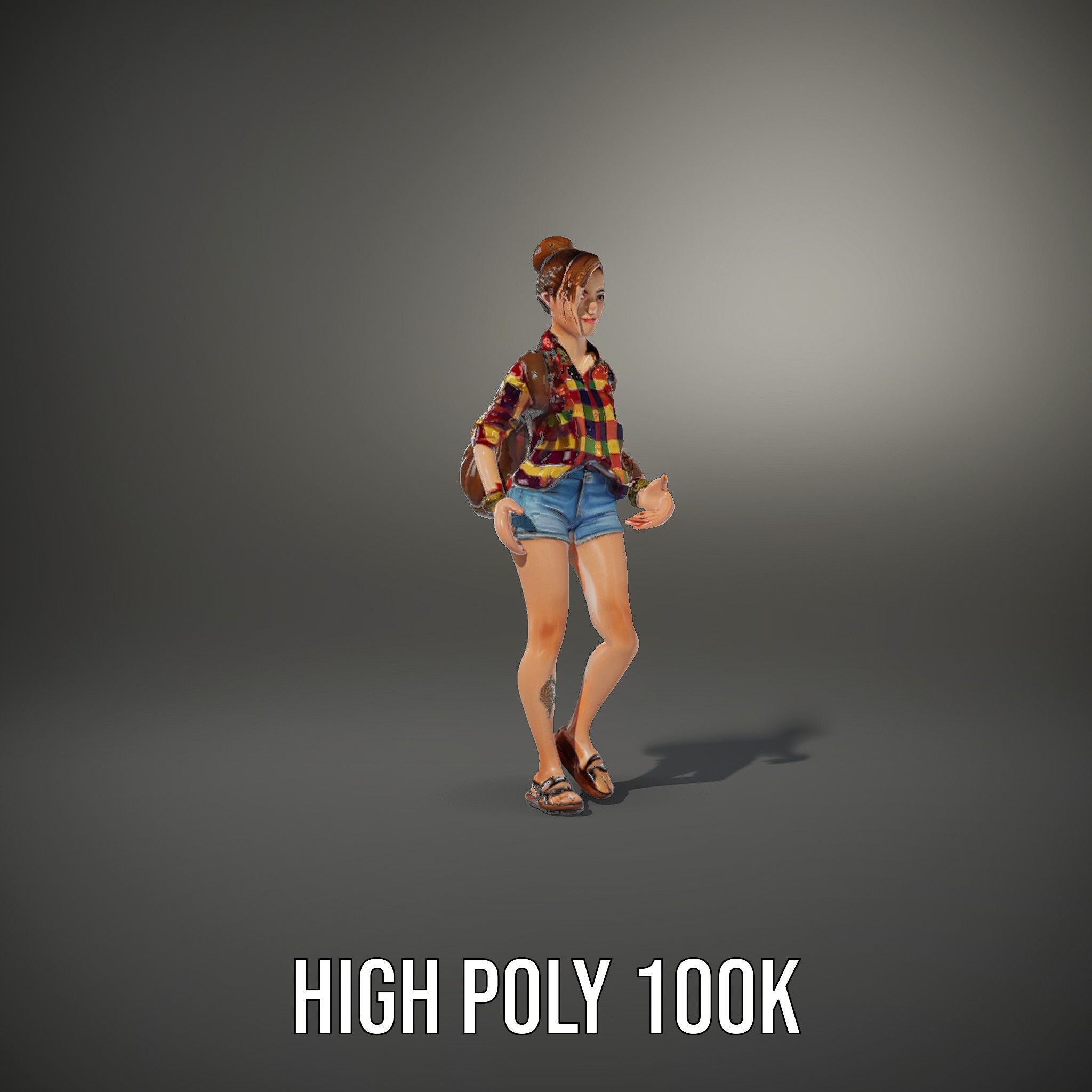Casual Female Explorer Rigged and Animated Character Model Low-poly 3D model_24