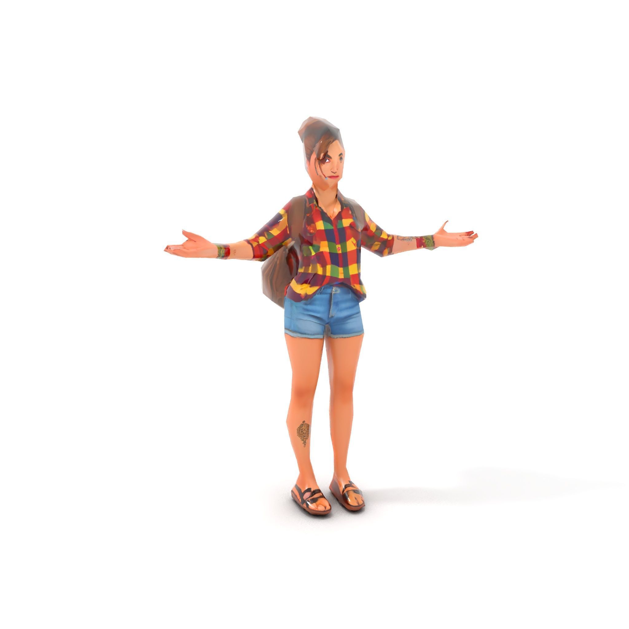 Casual Female Explorer Rigged and Animated Character Model Low-poly 3D model_8