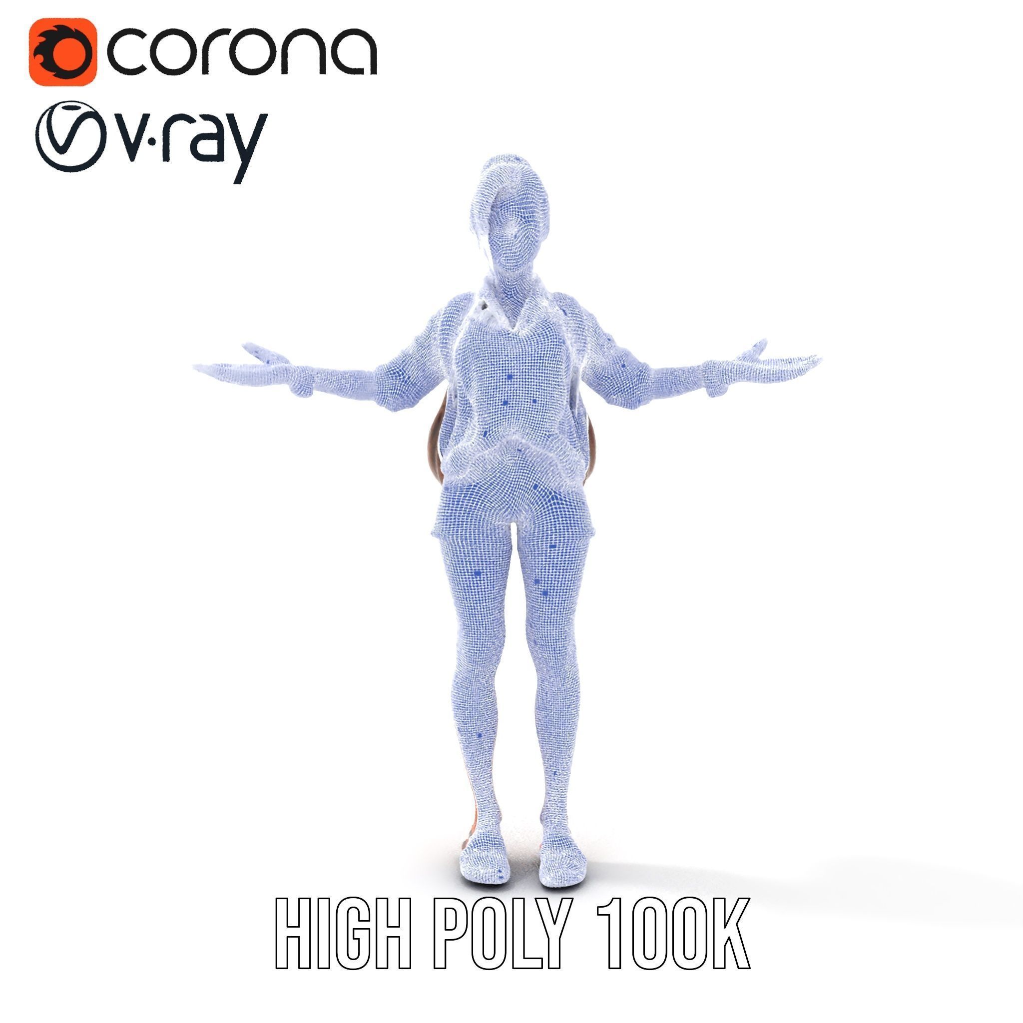 Casual Female Explorer Rigged and Animated Character Model Low-poly 3D model_37