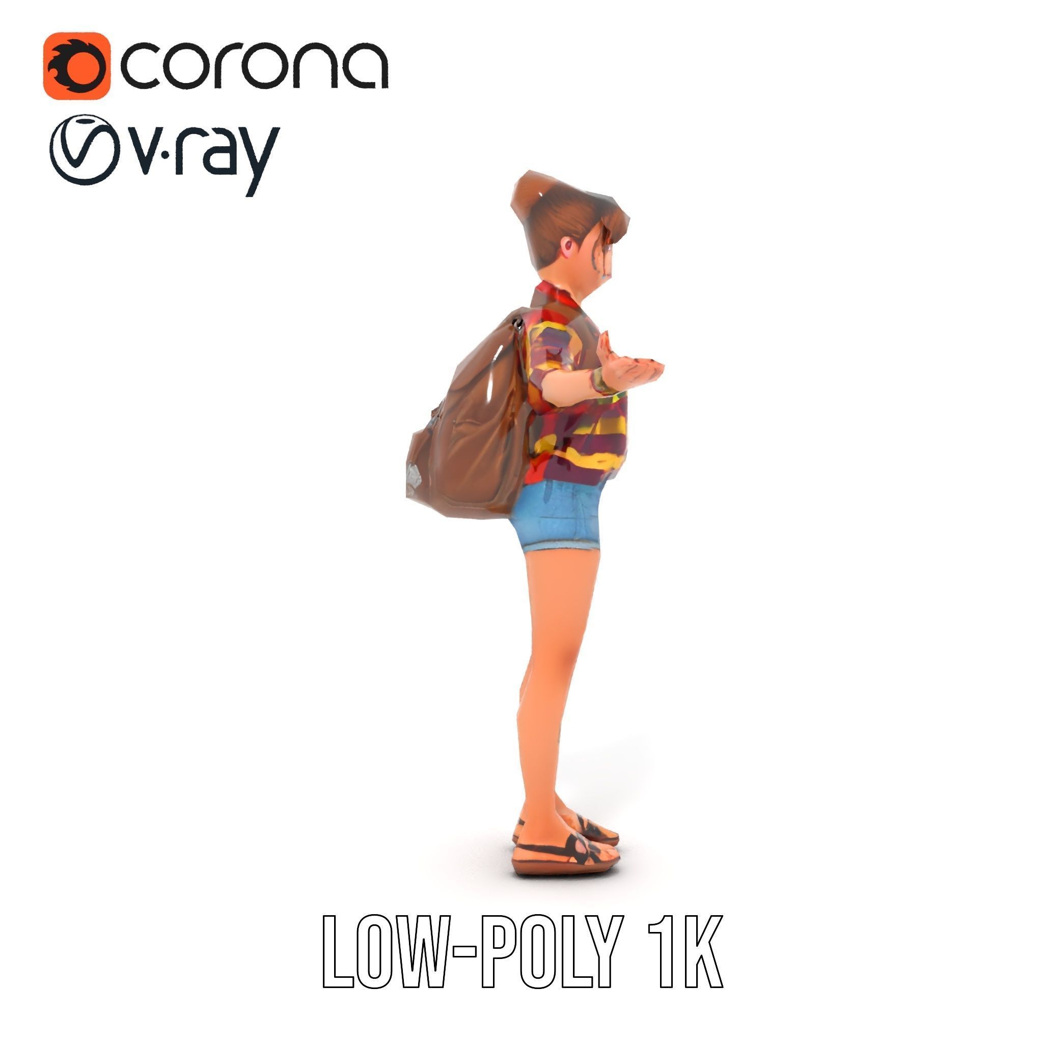 Casual Female Explorer Rigged and Animated Character Model Low-poly 3D model_12