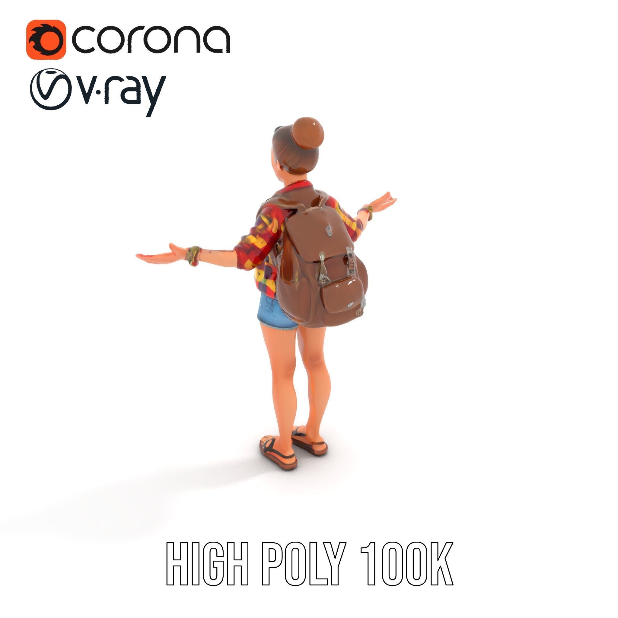 Casual Female Explorer Rigged and Animated Character Model Low-poly 3D model_18