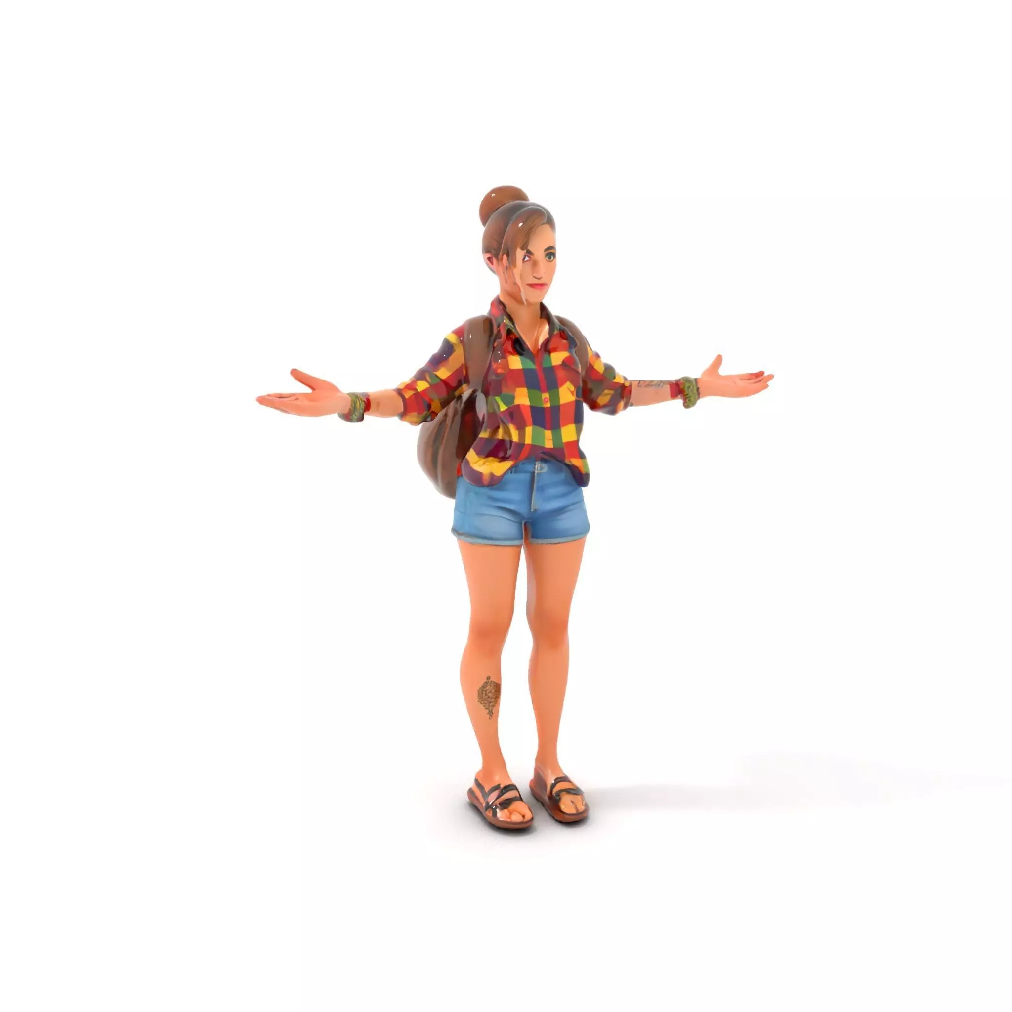 Casual Female Explorer Rigged and Animated Character Model Low-poly 3D model_0