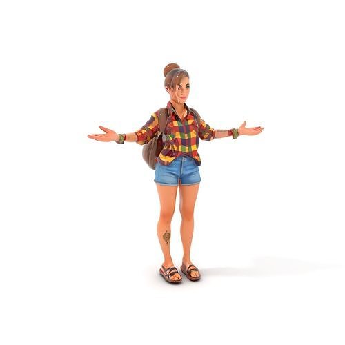 Casual Female Explorer Rigged and Animated Character Model Low-poly 3D model