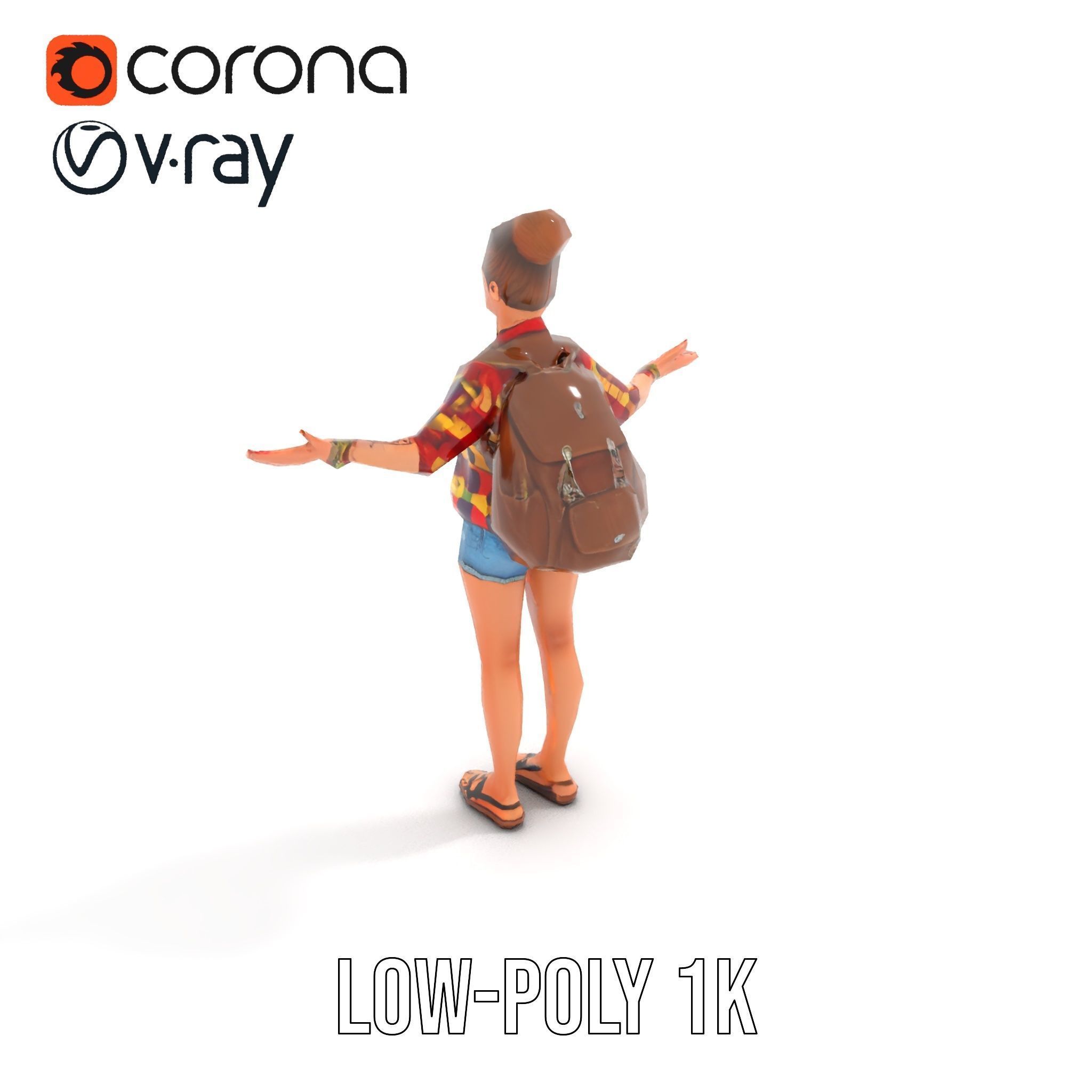 Casual Female Explorer Rigged and Animated Character Model Low-poly 3D model_20