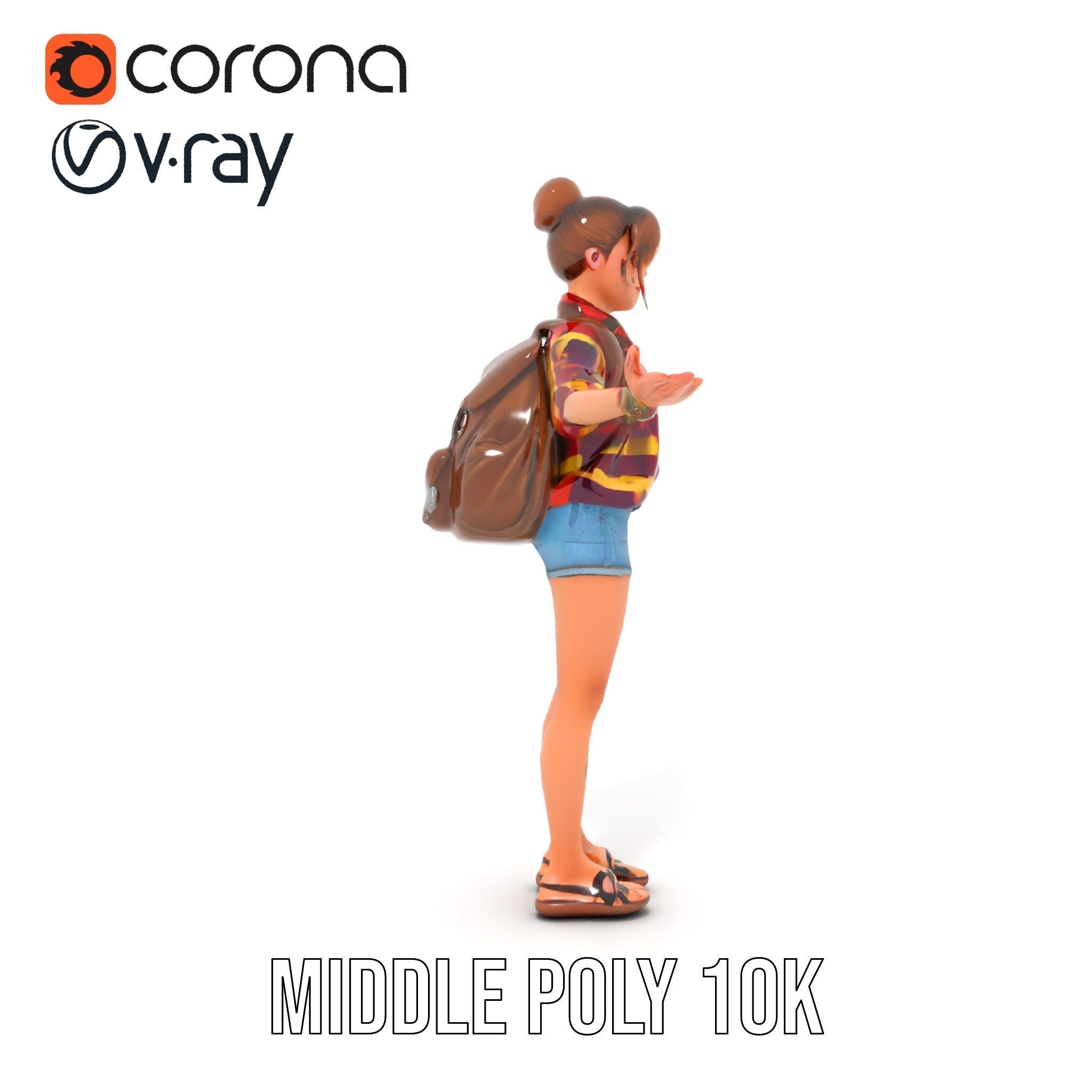Casual Female Explorer Rigged and Animated Character Model Low-poly 3D model_28