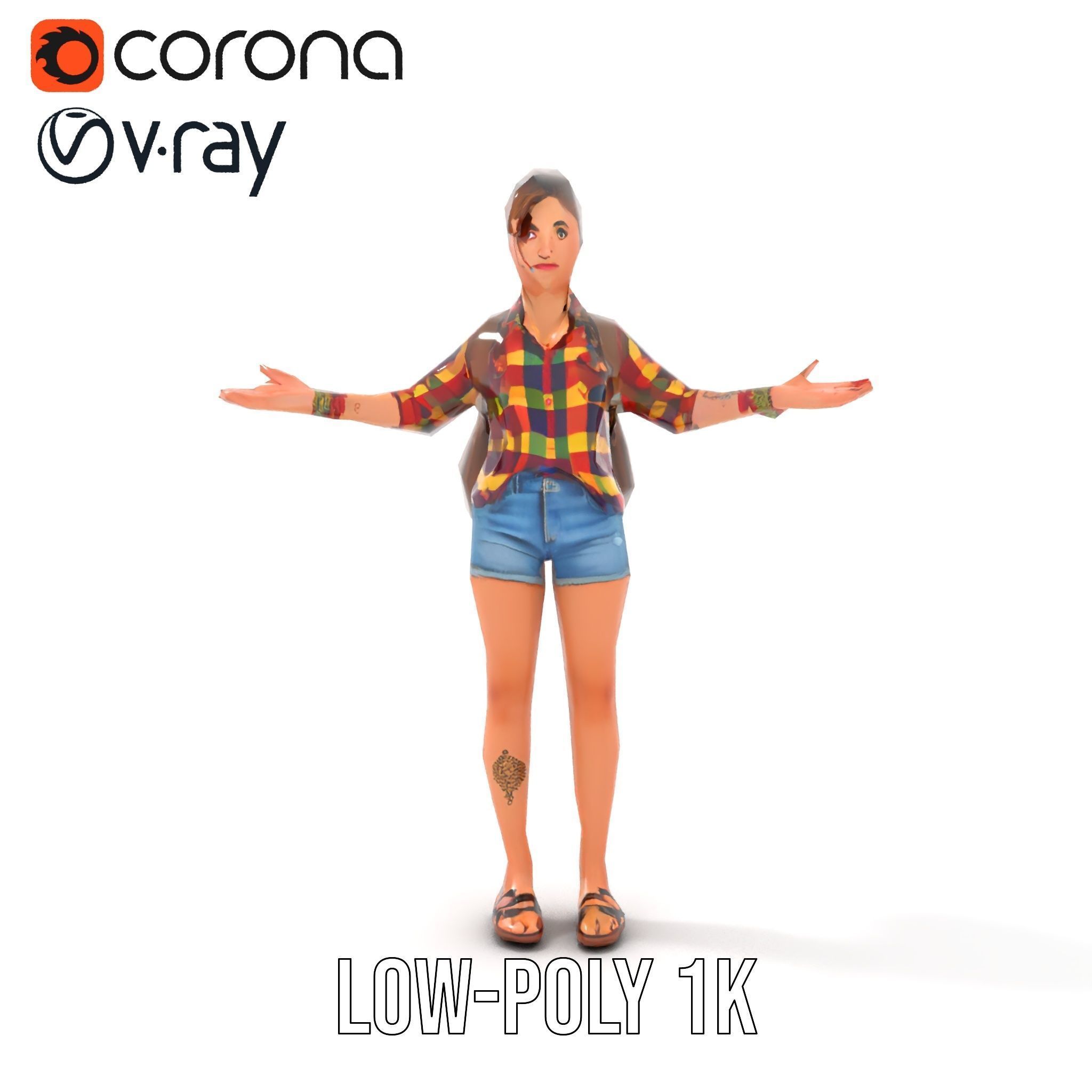 Casual Female Explorer Rigged and Animated Character Model Low-poly 3D model_17