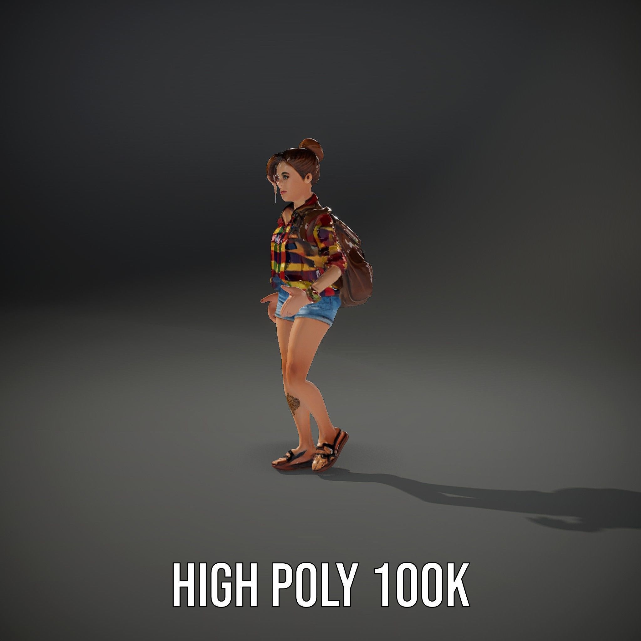 Casual Female Explorer Rigged and Animated Character Model Low-poly 3D model_21