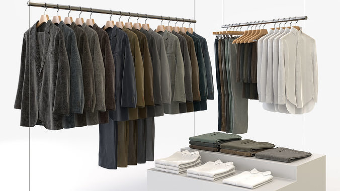 Business Mens Clothing 3D Model Set - Hanging and Folded 3D model