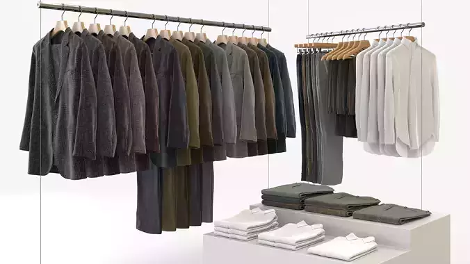 Business Mens Clothing 3D Model Set - Hanging and Folded 3D model