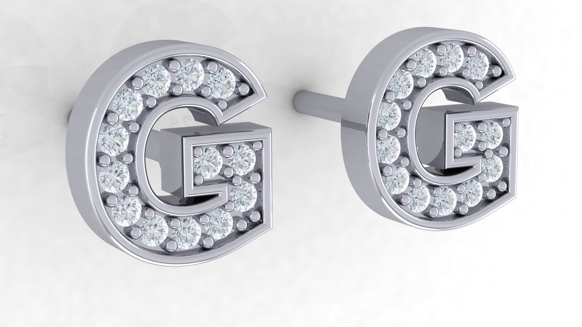 Initial Letter Earrings 3D Model Collection_7