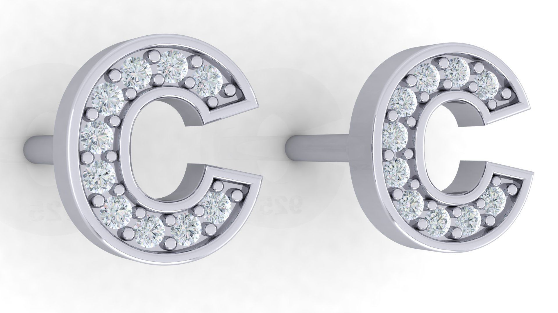 Initial Letter Earrings 3D Model Collection_3