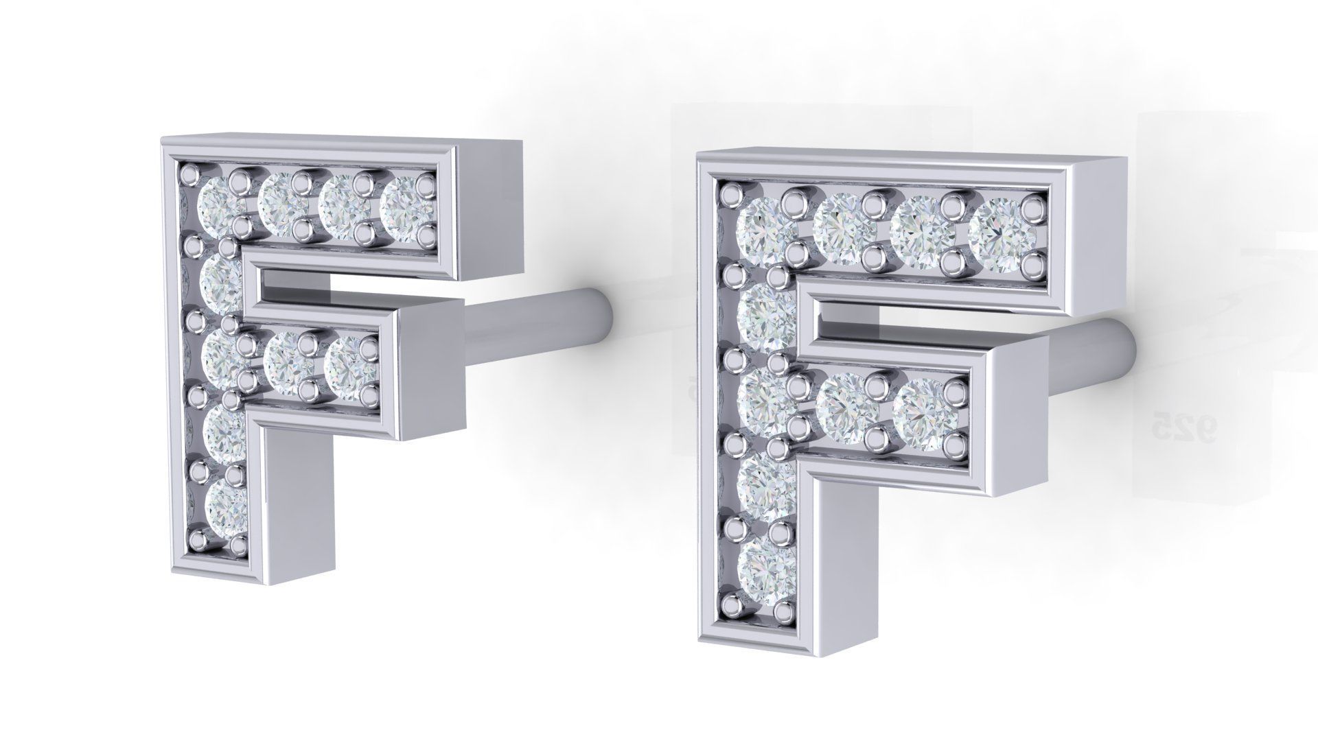 Initial Letter Earrings 3D Model Collection_6