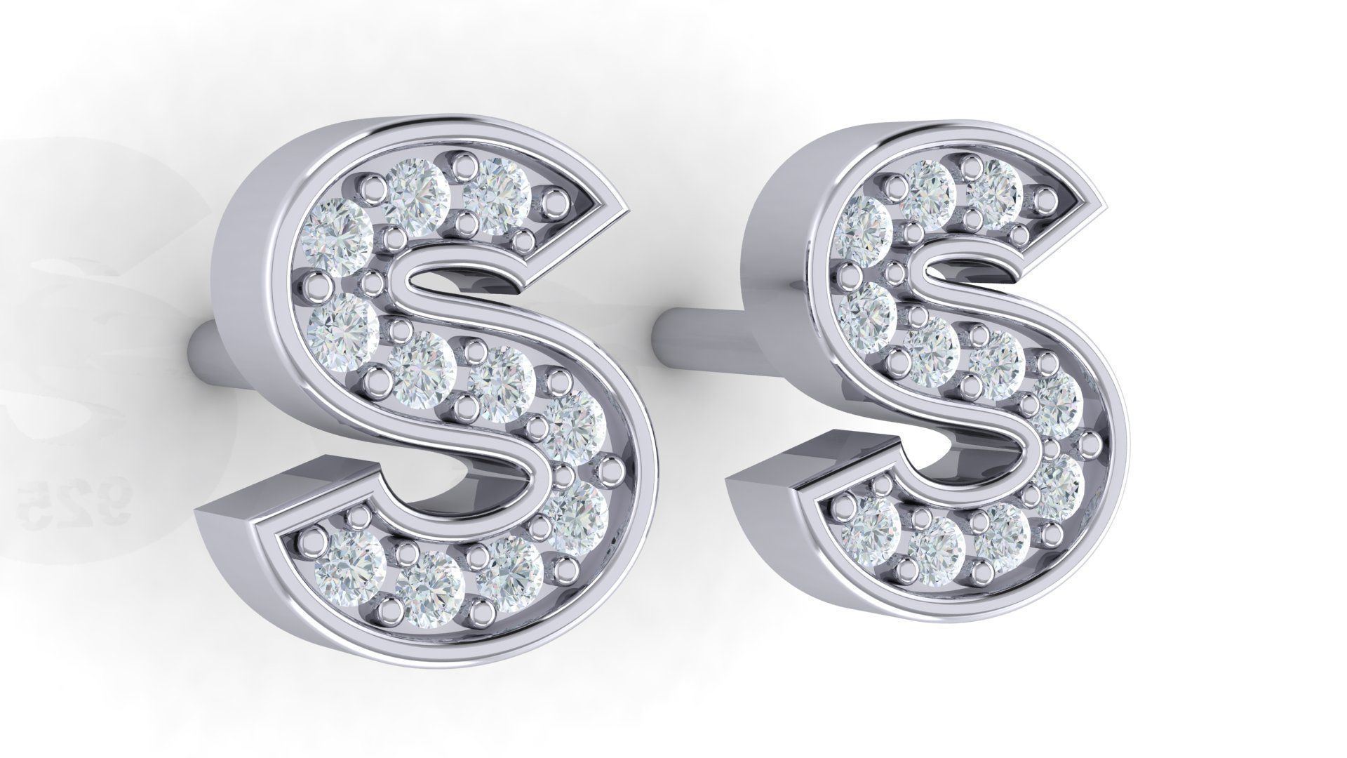 Initial Letter Earrings 3D Model Collection_19