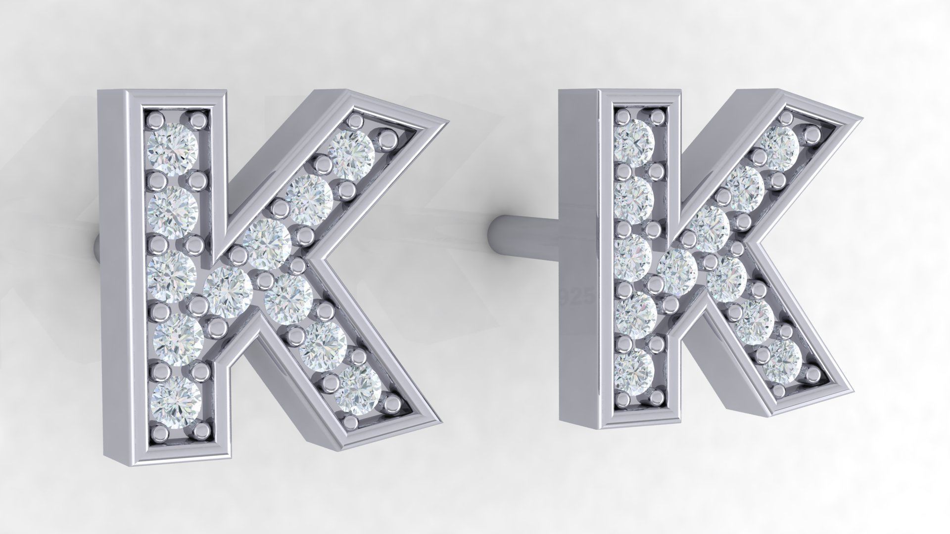 Initial Letter Earrings 3D Model Collection_11