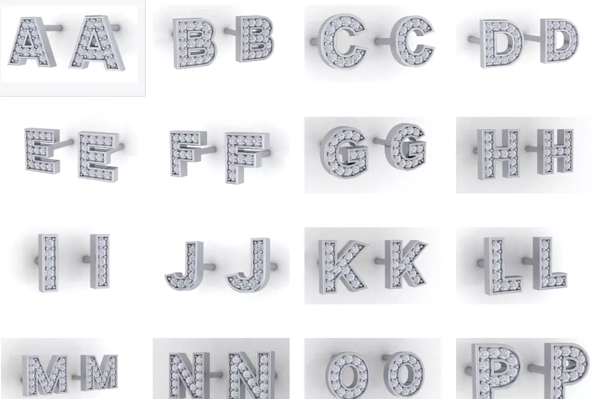 Initial Letter Earrings 3D Model Collection_0