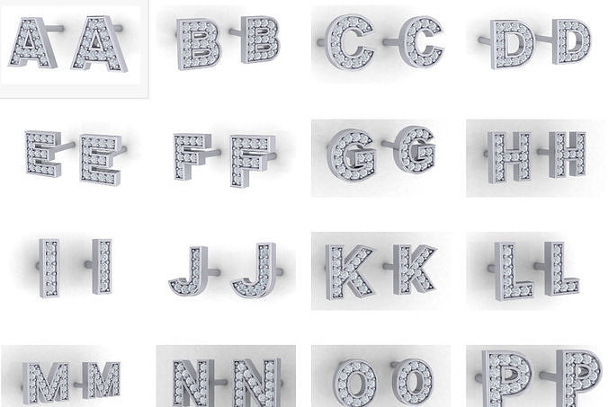Initial Letter Earrings 3D Model Collection
