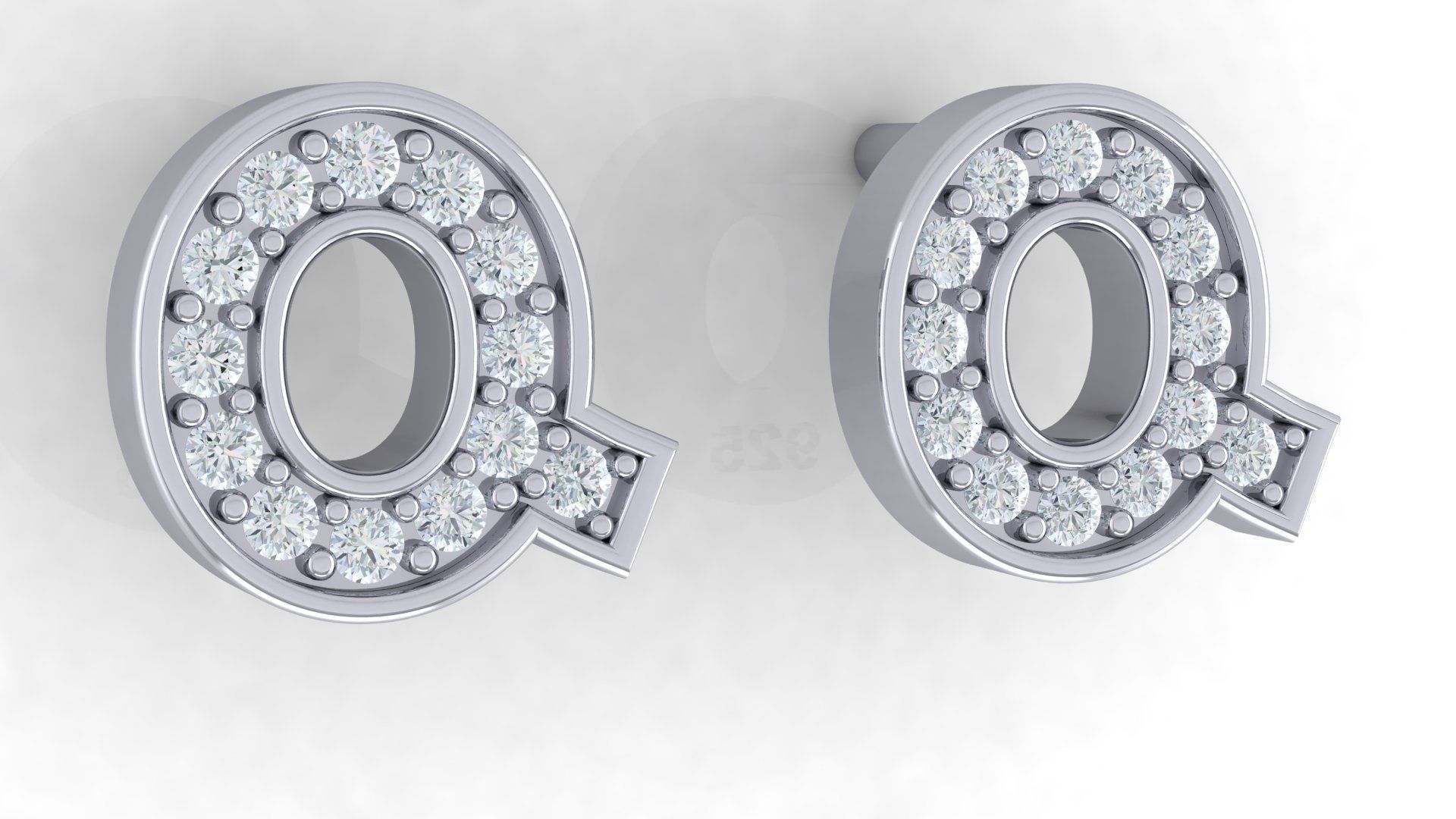 Initial Letter Earrings 3D Model Collection_17