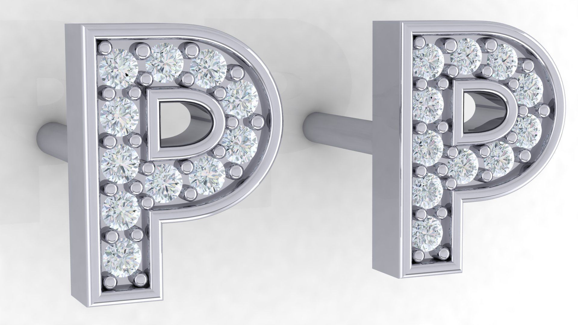 Initial Letter Earrings 3D Model Collection_16