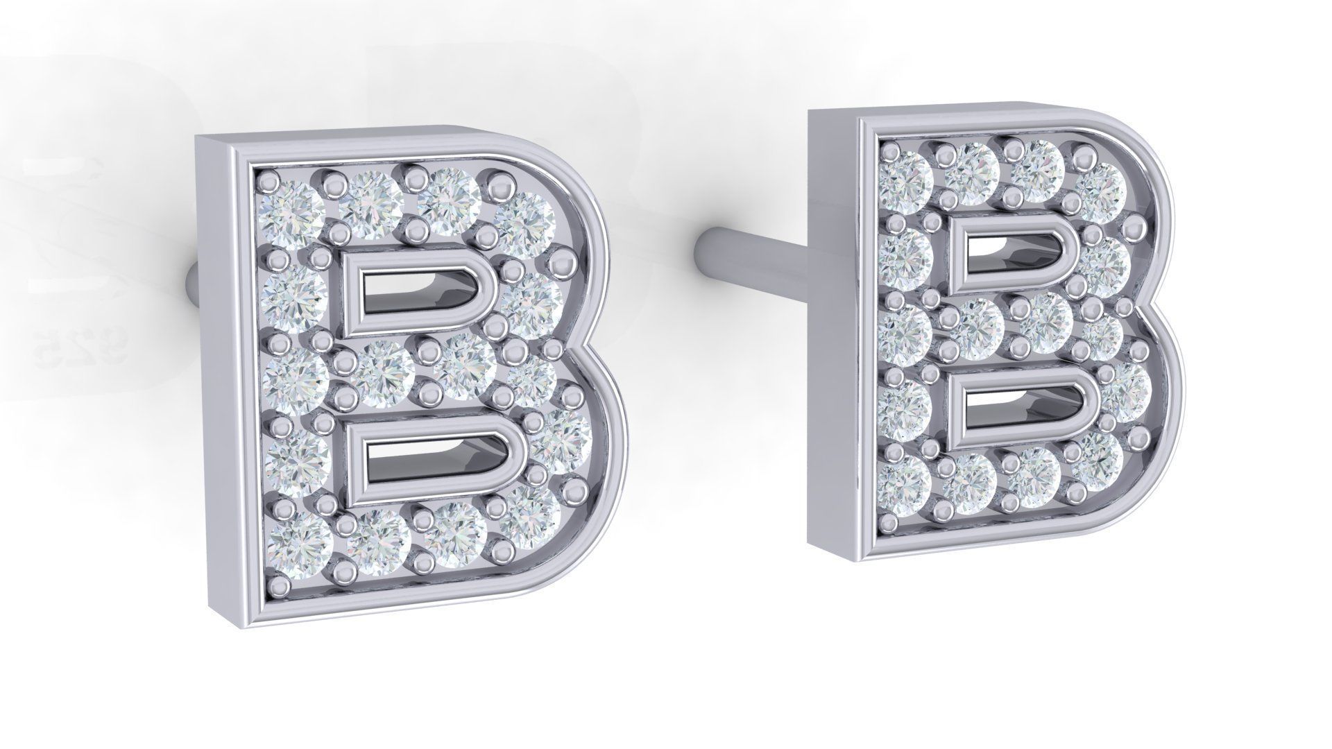 Initial Letter Earrings 3D Model Collection_2