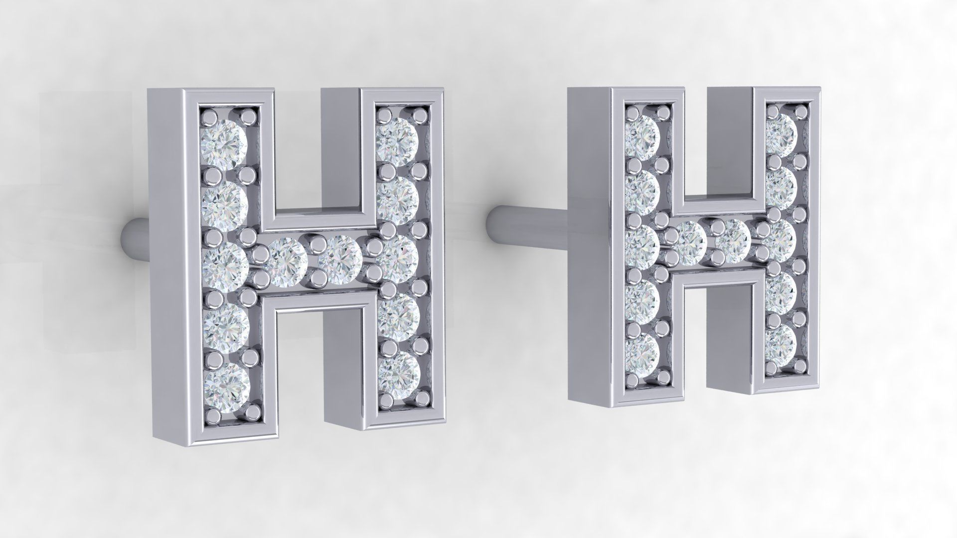 Initial Letter Earrings 3D Model Collection_8