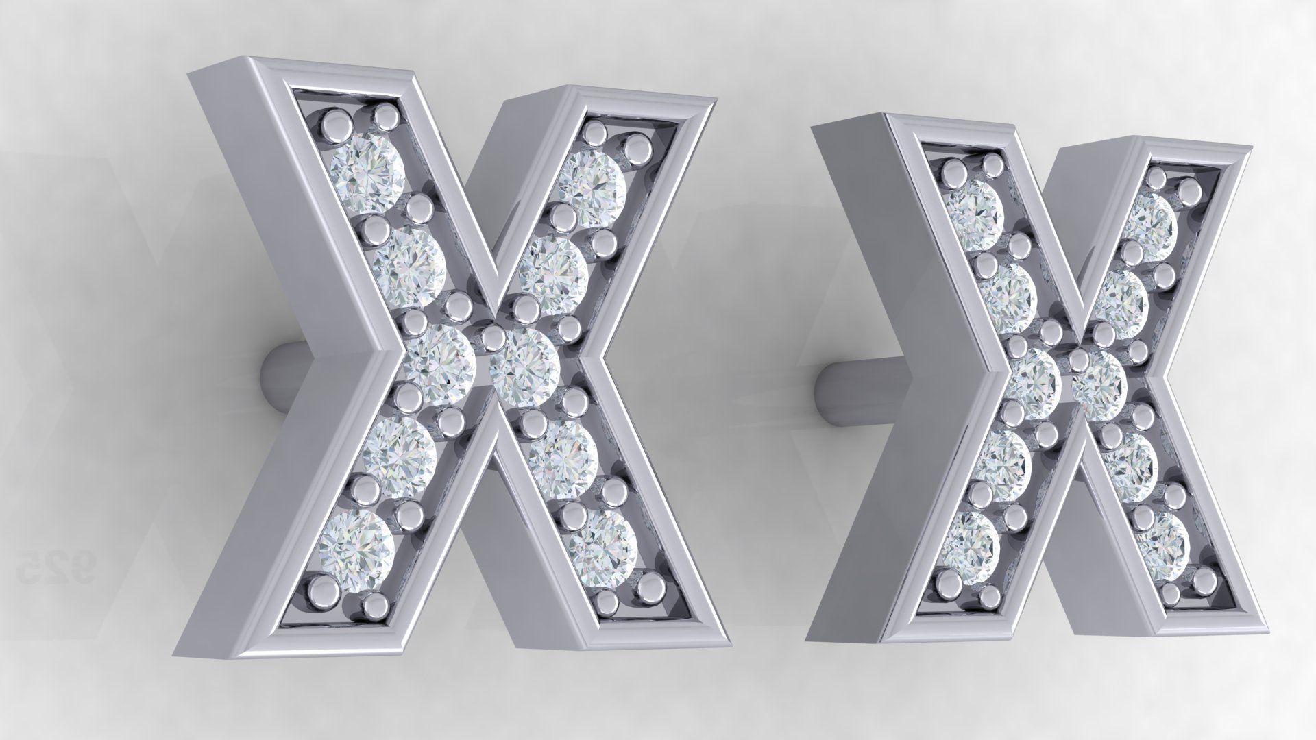 Initial Letter Earrings 3D Model Collection_24