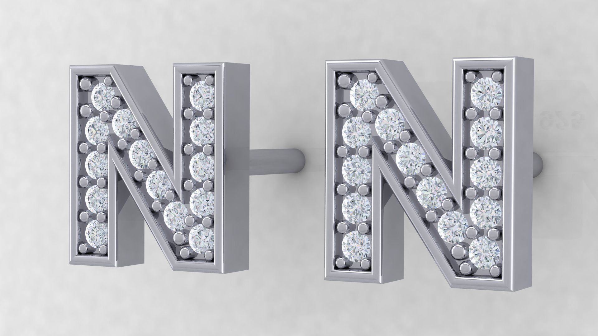 Initial Letter Earrings 3D Model Collection_14