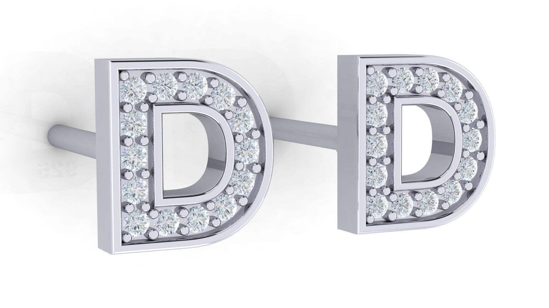 Initial Letter Earrings 3D Model Collection_4