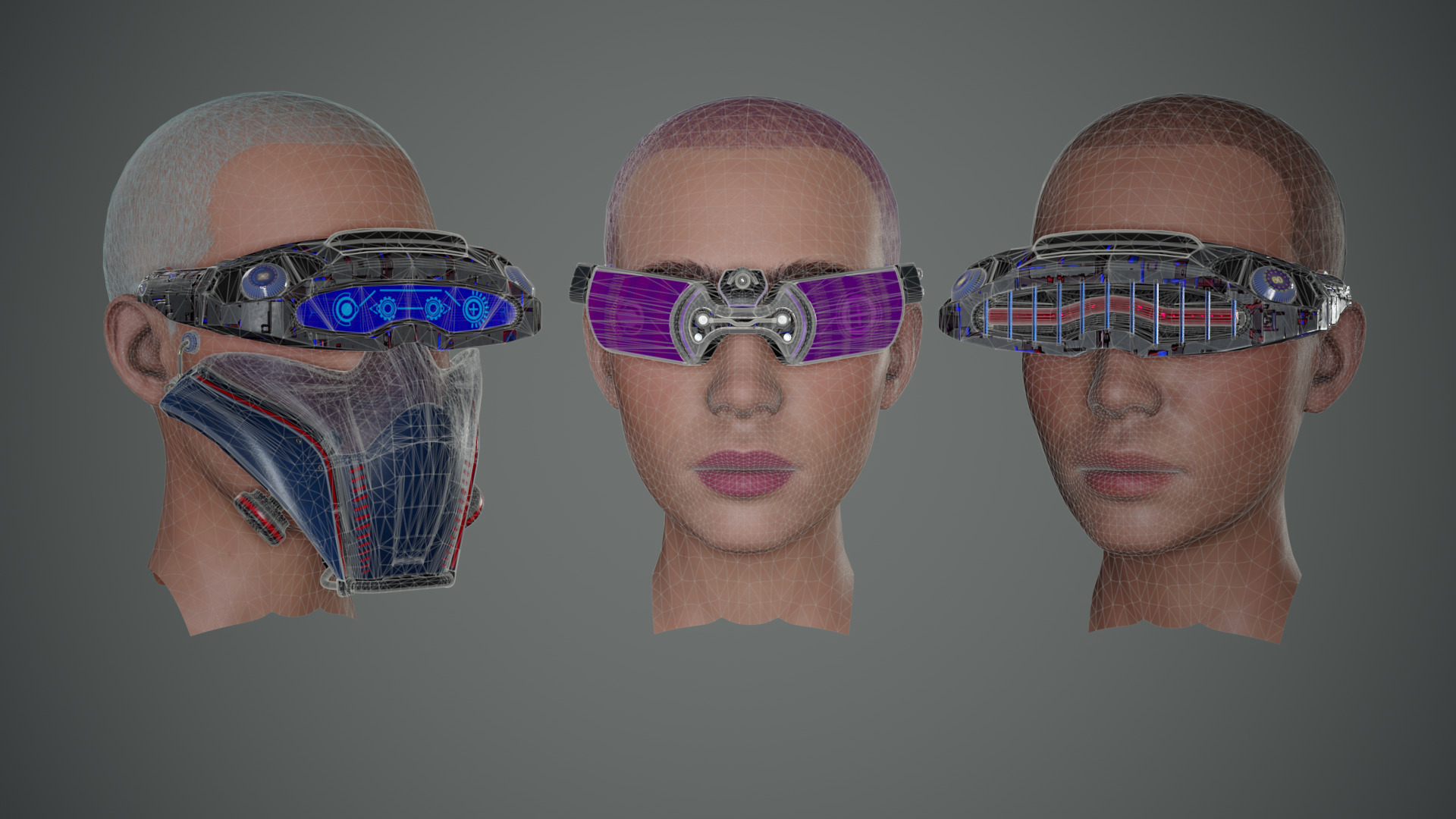 Sci-Fi Glasses Visor Pack 3 Low-poly 3D model_35