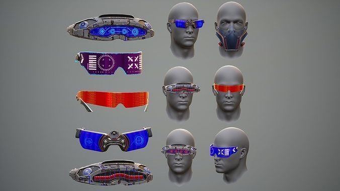 Sci-Fi Glasses Visor Pack 3 Low-poly 3D model