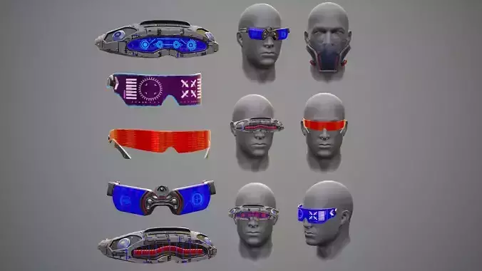 Sci-Fi Glasses Visor Pack 3 Low-poly 3D model