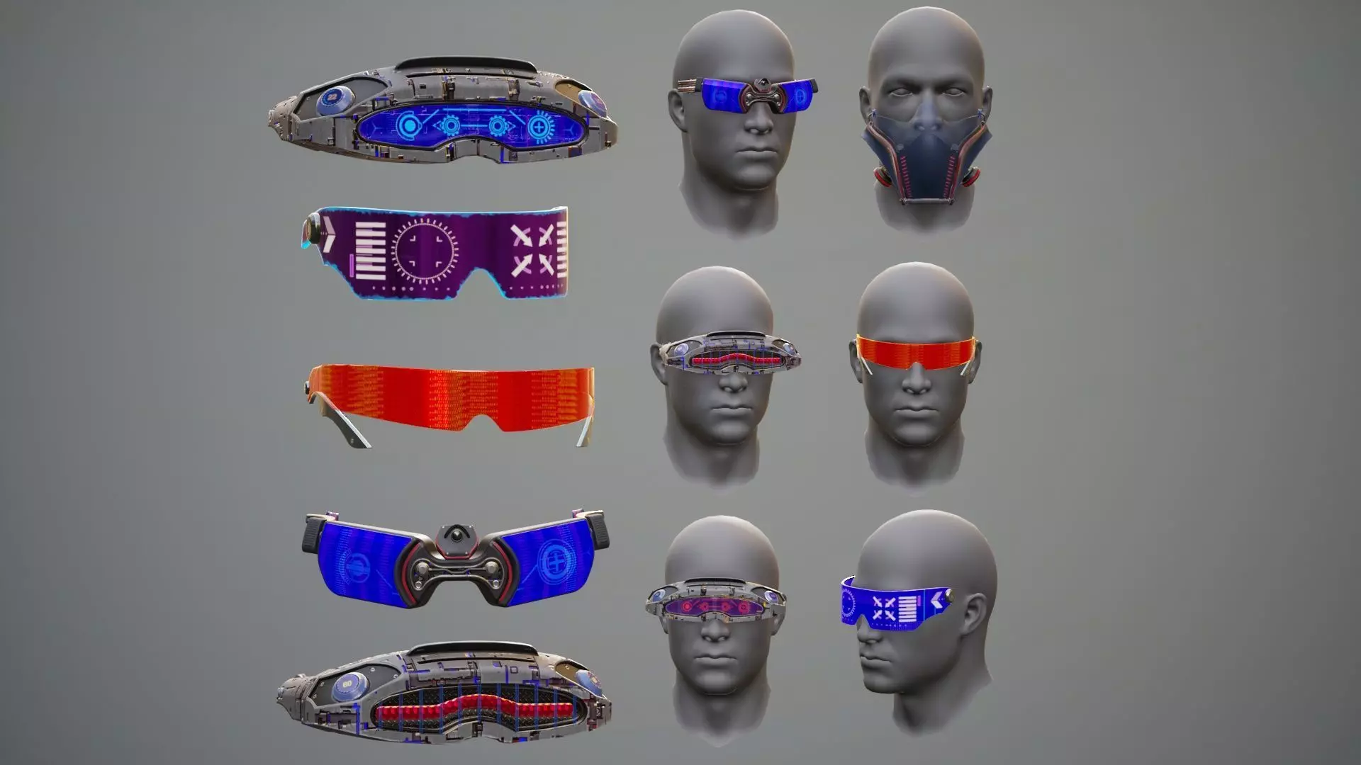 Sci-Fi Glasses Visor Pack 3 Low-poly 3D model_0