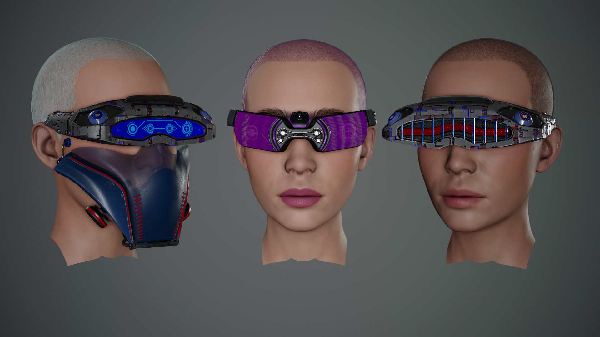 Sci-Fi Glasses Visor Pack 3 Low-poly 3D model_1