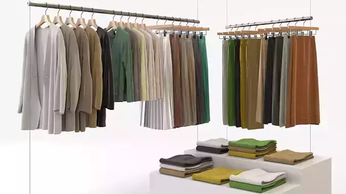 Casual Womens Clothing 3D Model Set - Hanging and Folded