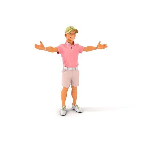 Smiling Young Man in Summer Outfit Rigged and Animated Low-poly 3D model