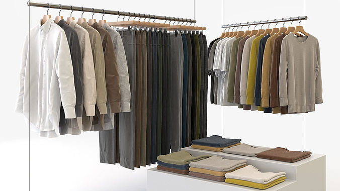 Casual Mens Clothing 3D Model Set - Hanging and Folded 3D model