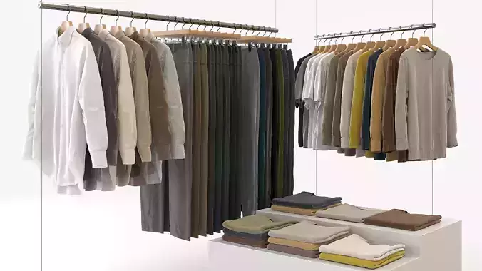 Casual Mens Clothing 3D Model Set - Hanging and Folded