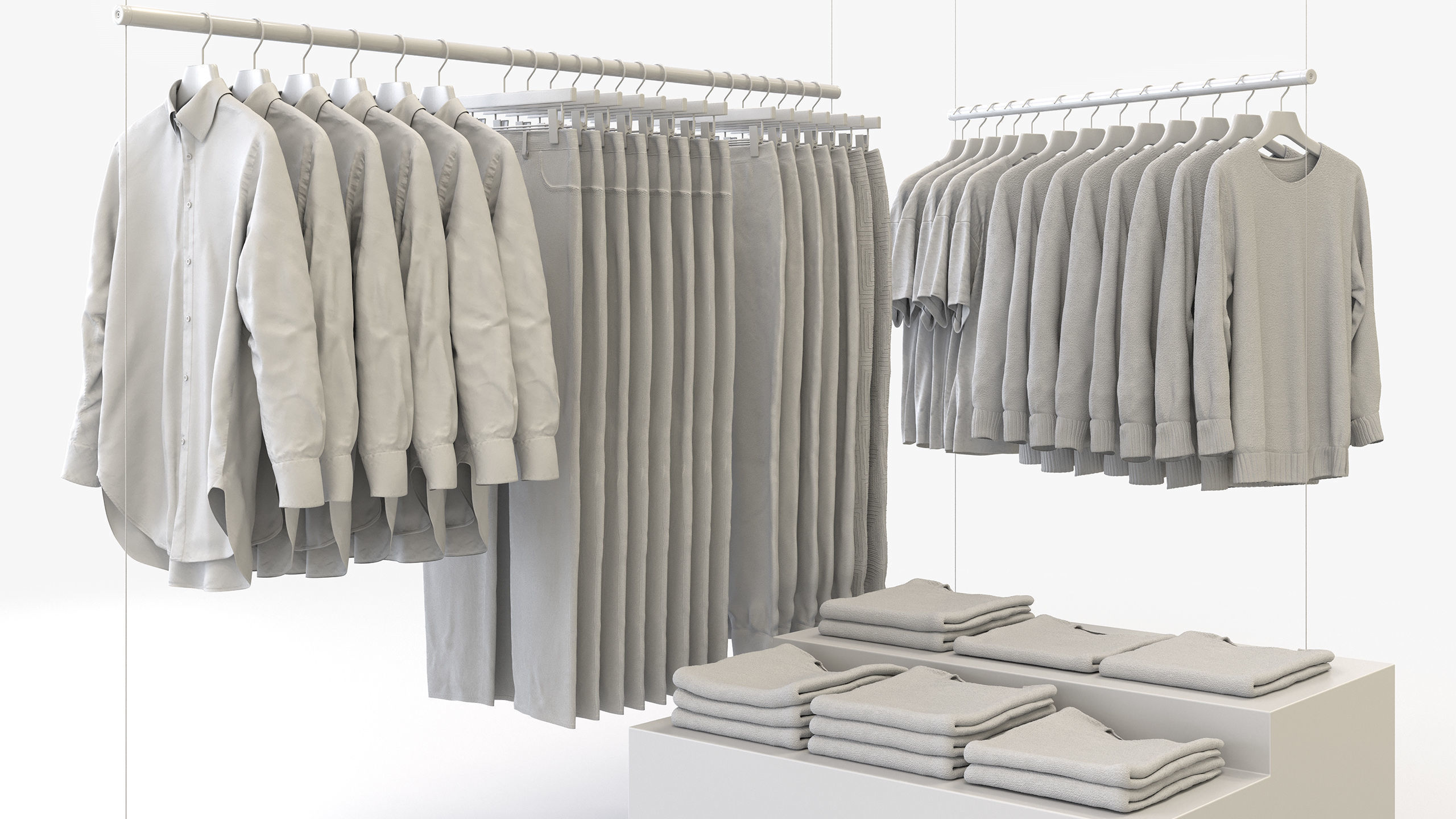Casual Mens Clothing 3D Model Set - Hanging and Folded 3D model_1