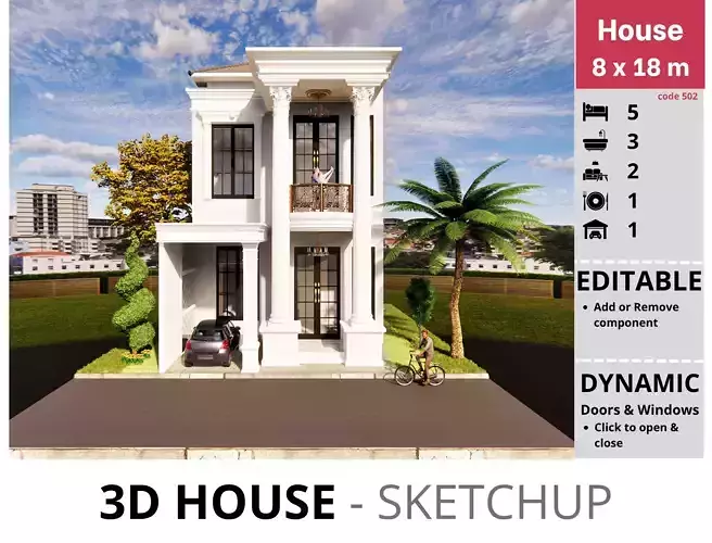 House 8x15m code 502- Sketchup 3D model 3D model