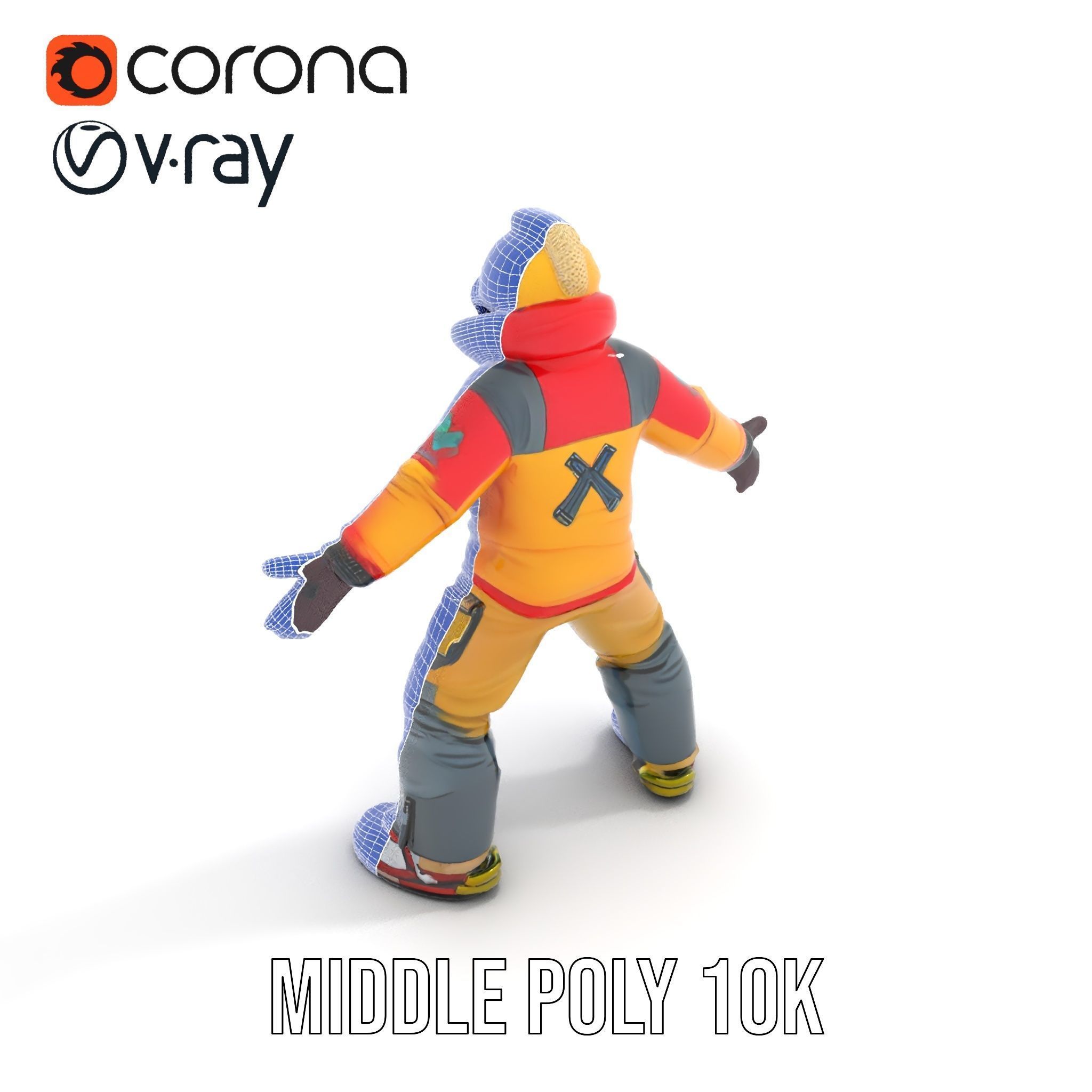Colorful Ski Kid Rigged and Animated D Character Model Low-poly 3D model_27