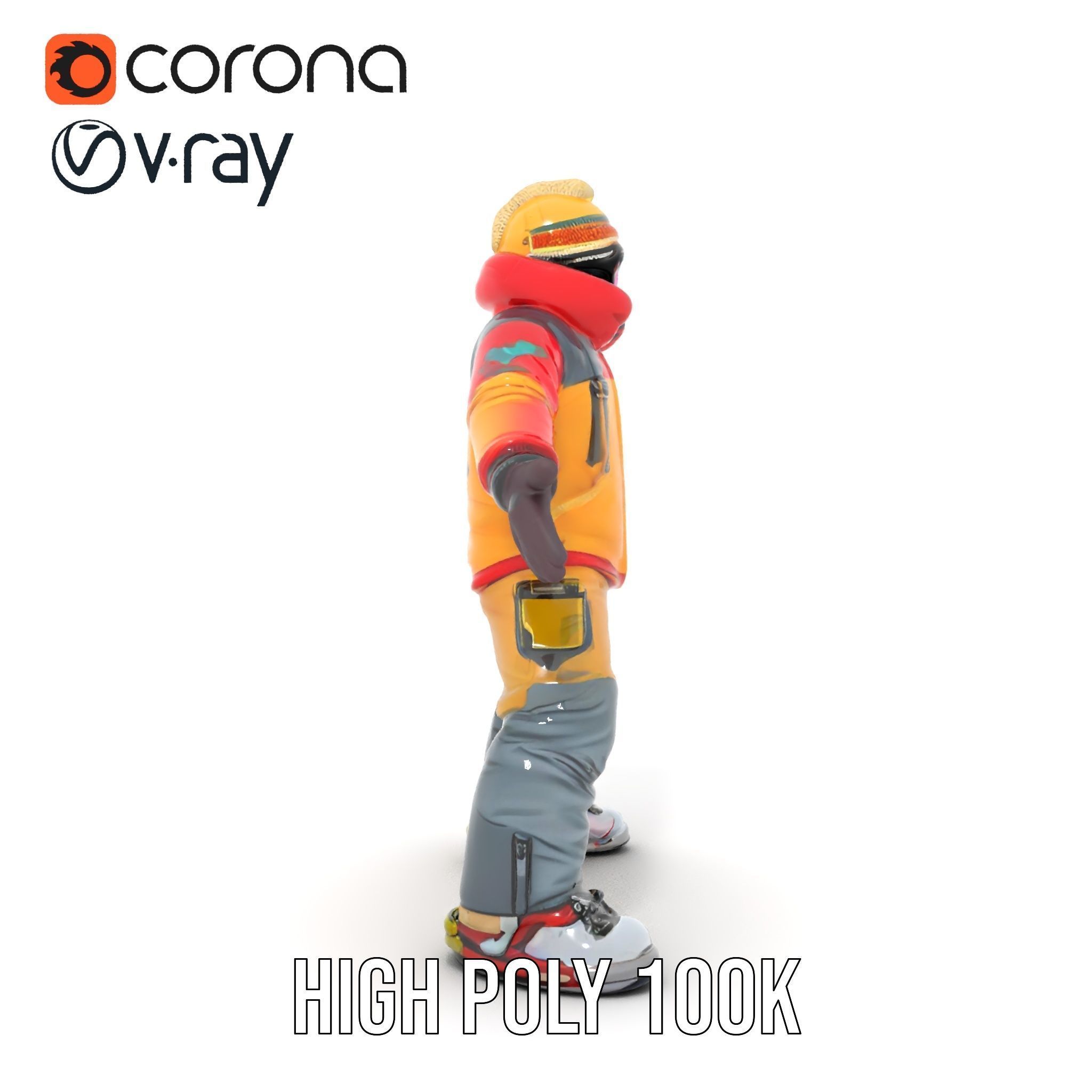 Colorful Ski Kid Rigged and Animated D Character Model Low-poly 3D model_14