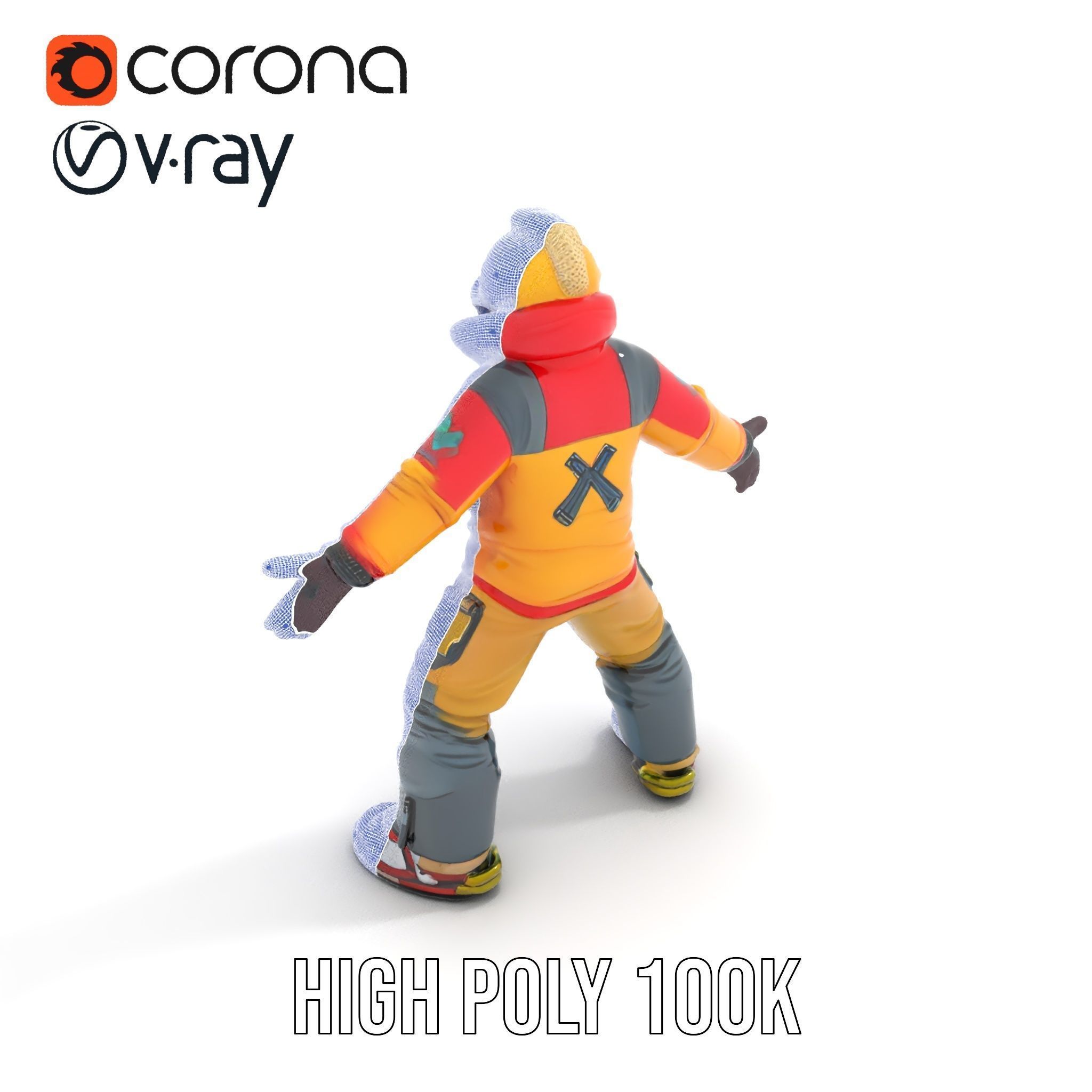 Colorful Ski Kid Rigged and Animated D Character Model Low-poly 3D model_26