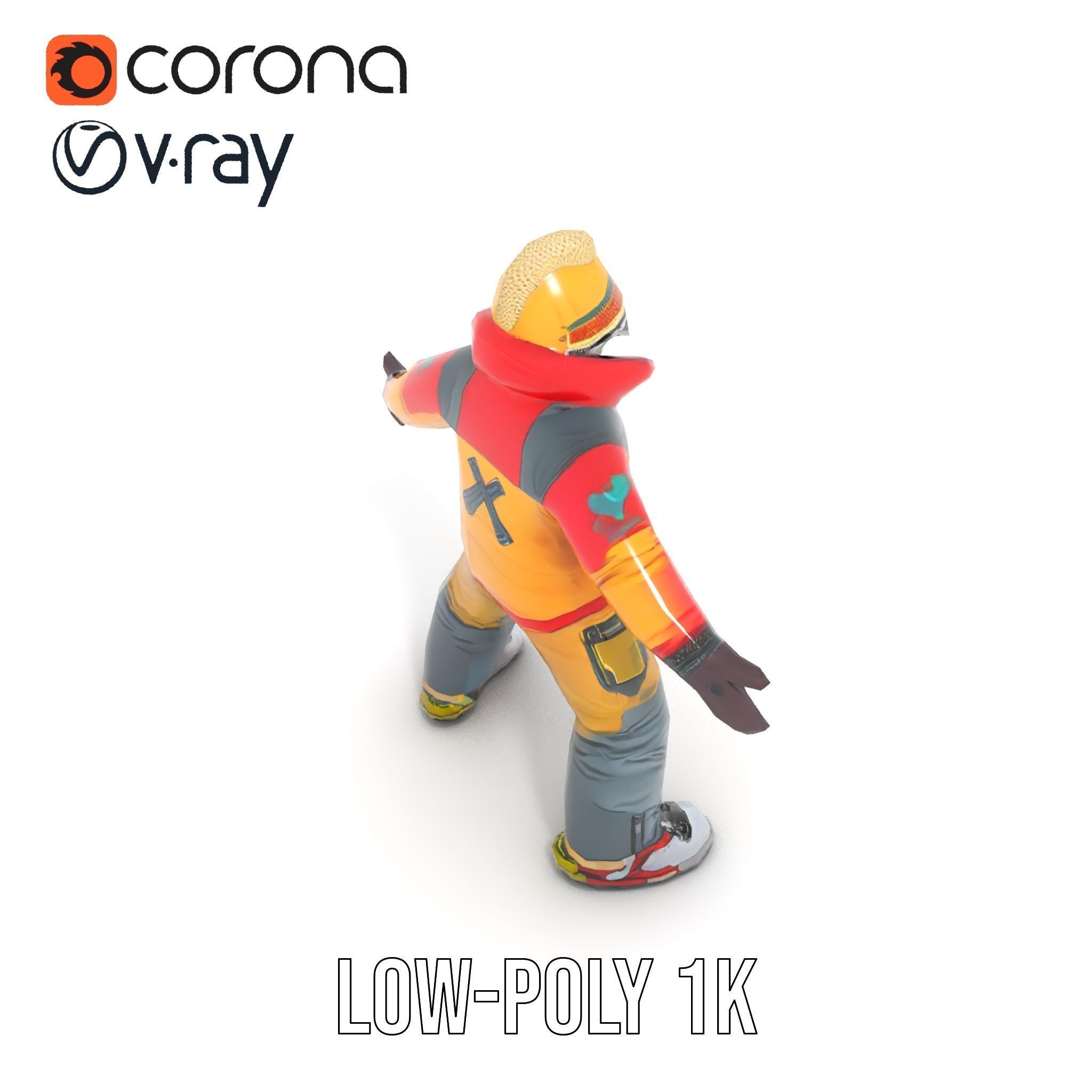 Colorful Ski Kid Rigged and Animated D Character Model Low-poly 3D model_7