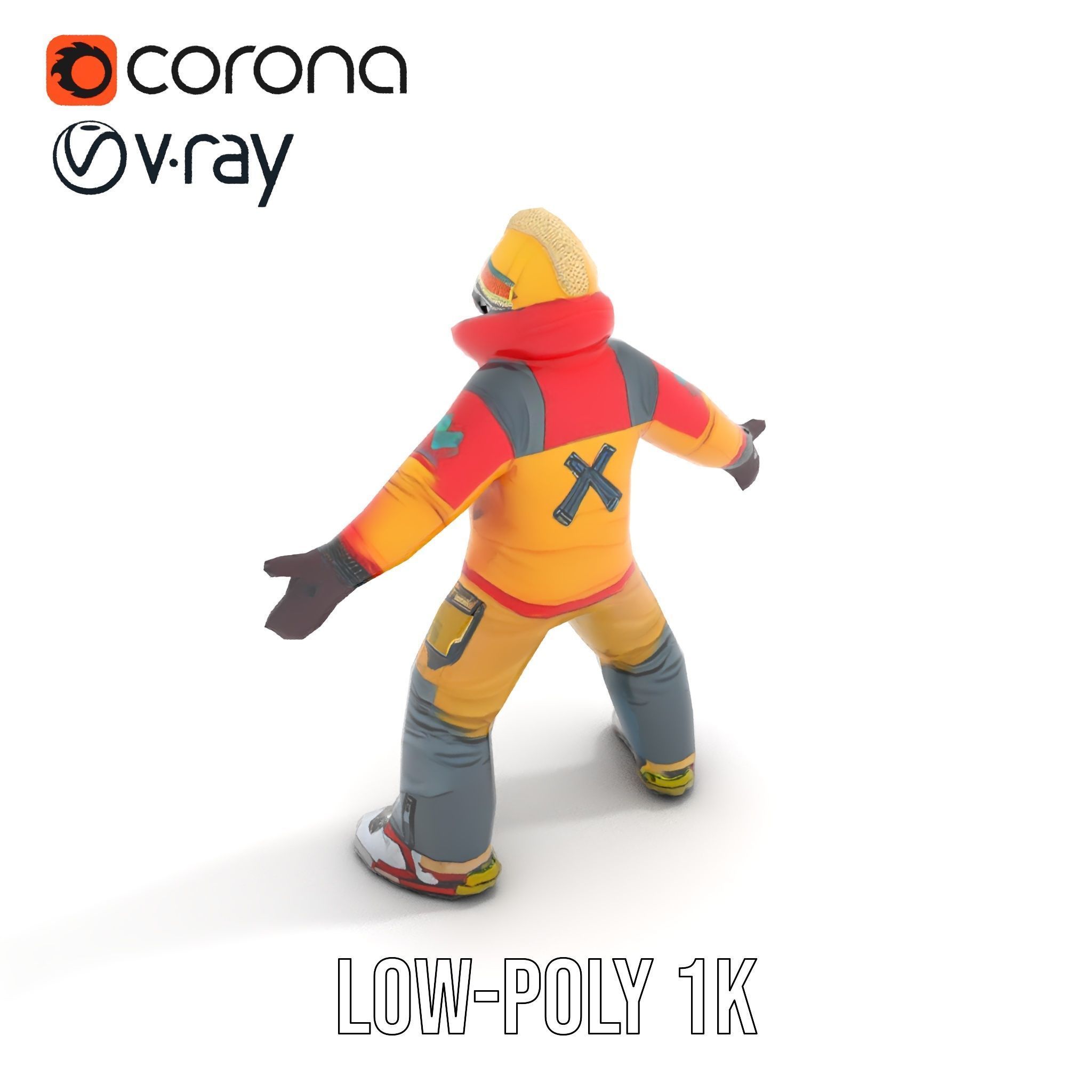 Colorful Ski Kid Rigged and Animated D Character Model Low-poly 3D model_22