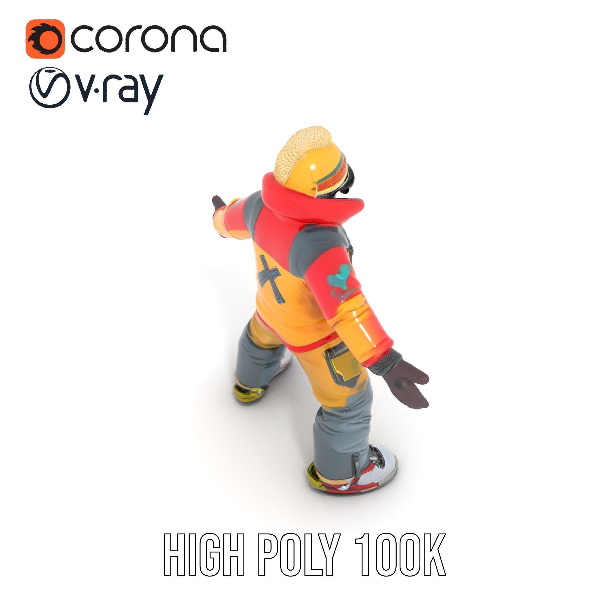 Colorful Ski Kid Rigged and Animated D Character Model Low-poly 3D model_9
