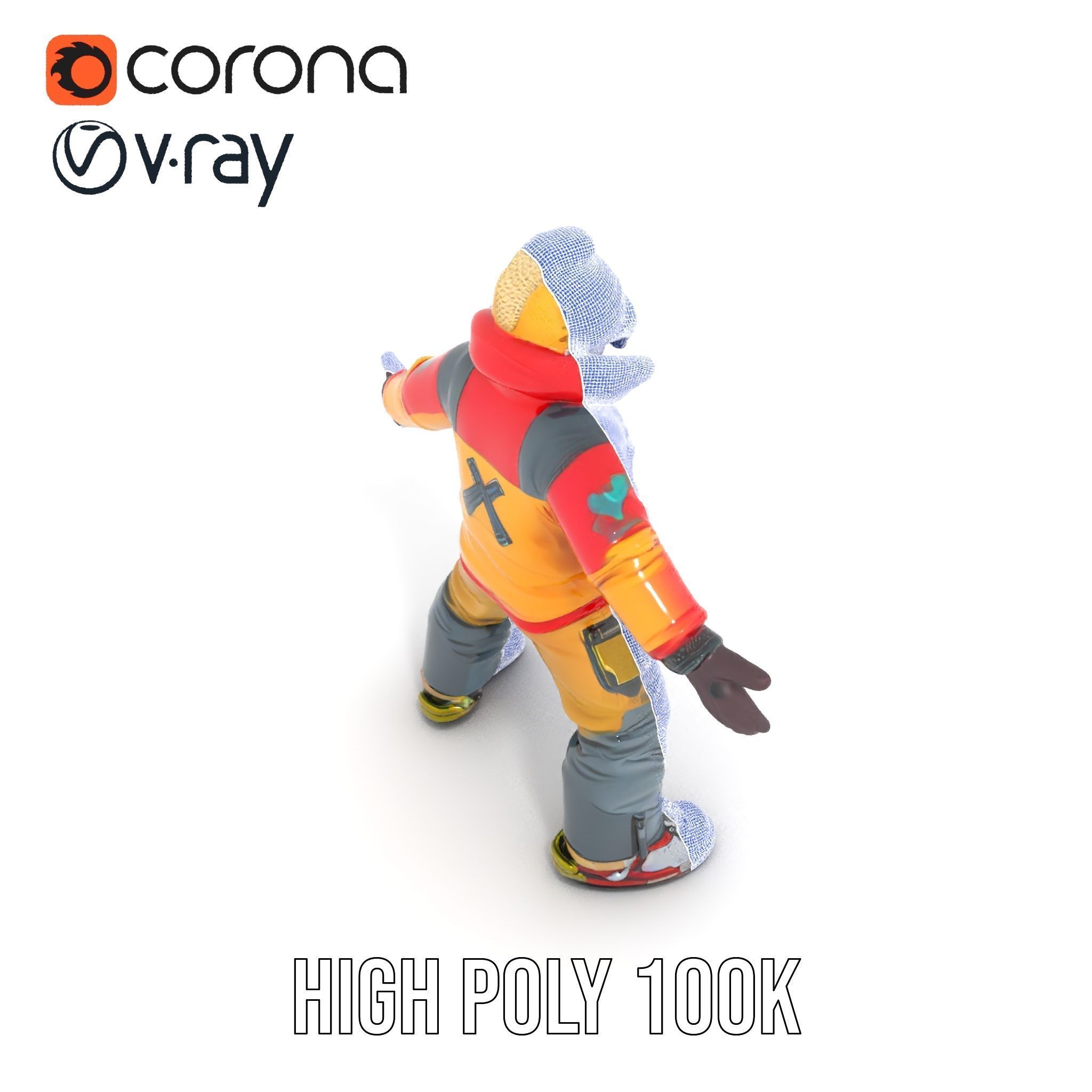 Colorful Ski Kid Rigged and Animated D Character Model Low-poly 3D model_29