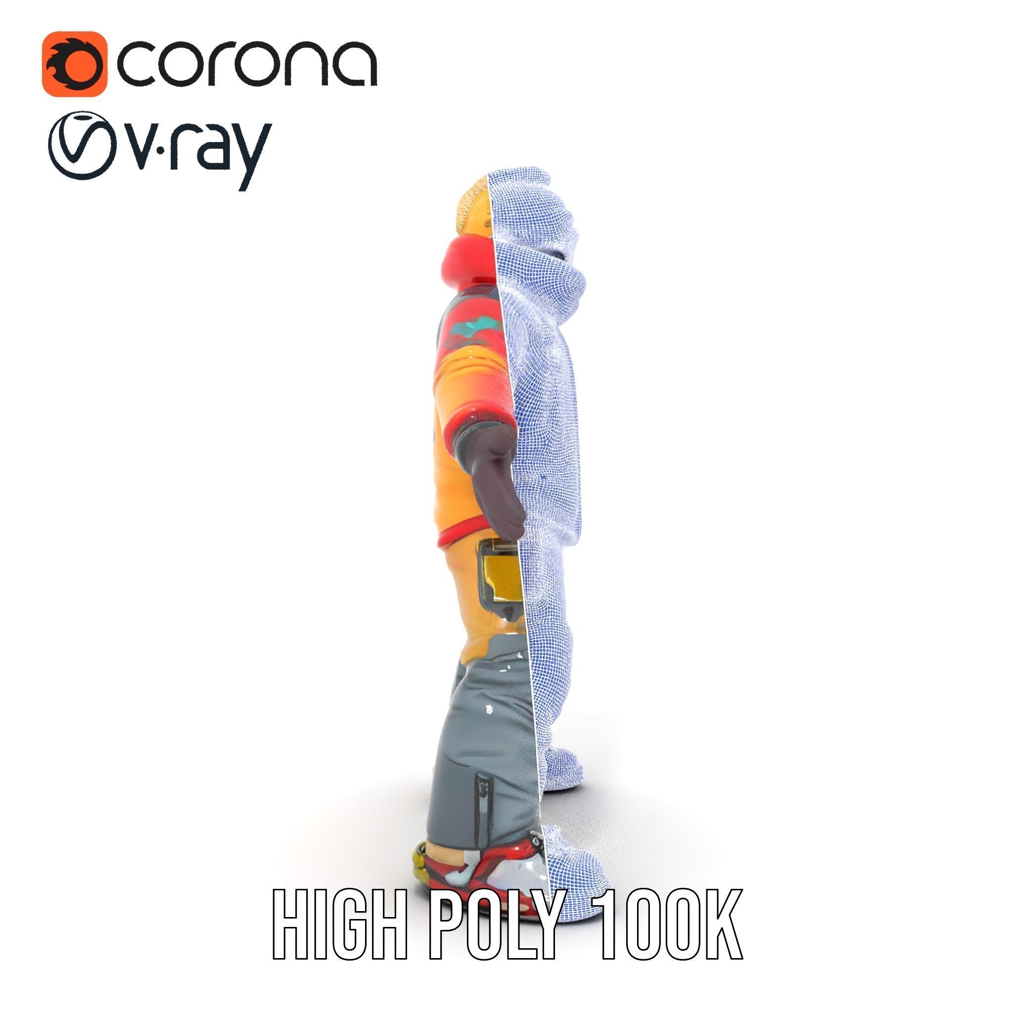 Colorful Ski Kid Rigged and Animated D Character Model Low-poly 3D model_35