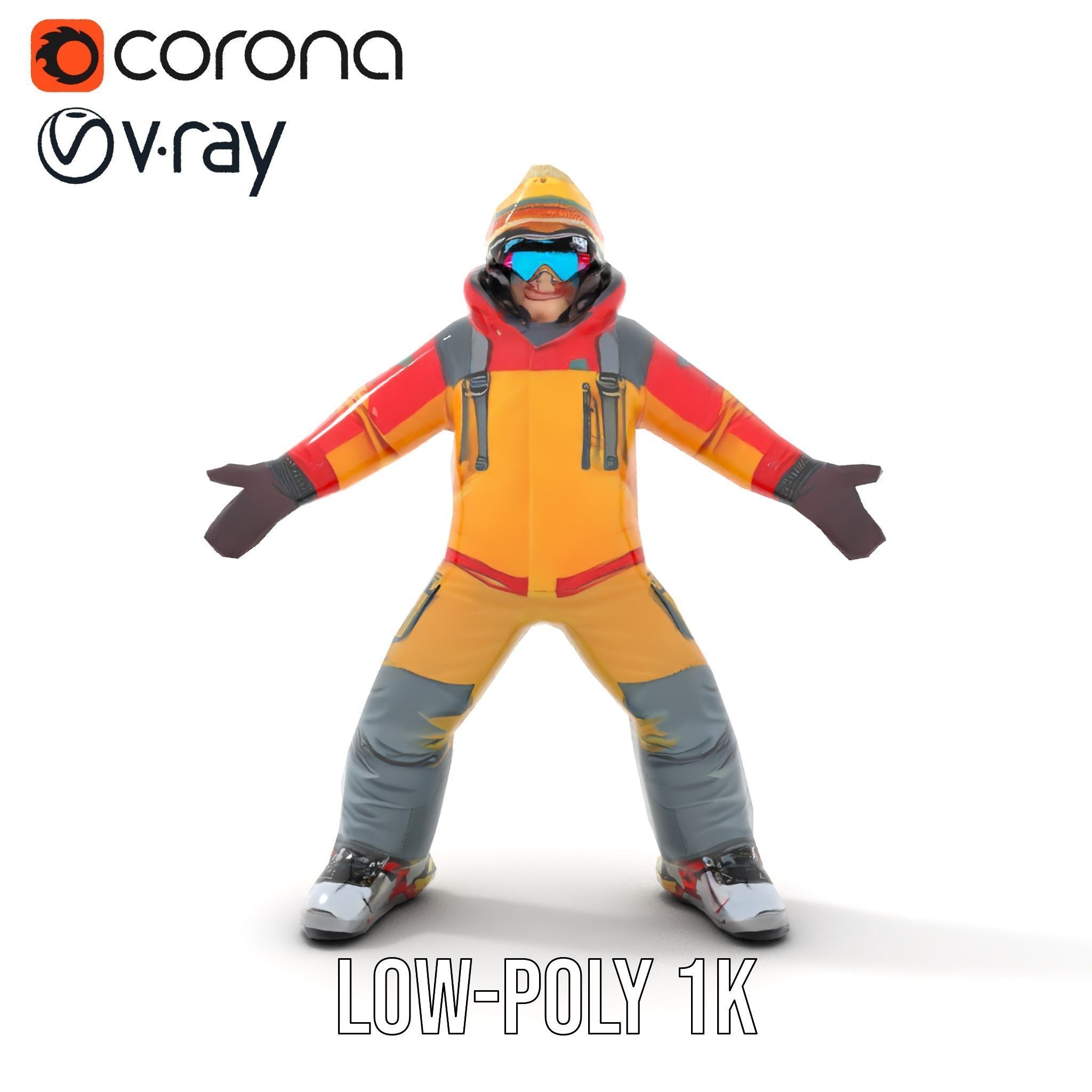 Colorful Ski Kid Rigged and Animated D Character Model Low-poly 3D model_13